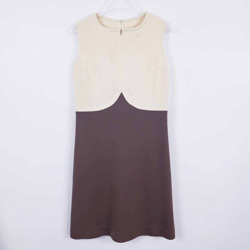 Vtg 1960s Deadstock Kimberly Wool 2-Piece Dress Suit Cream Brown Vintage Size 10 - Picture 6 of 13